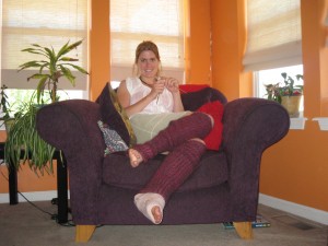 Leg warmers I finished after ankle surgery - helpful since I couldn't get pants on over my cast